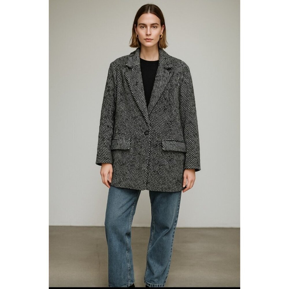SUNCOO Paris Manteau Edison Coat Jacket T1 Women Black White Tweed Wool Blend
